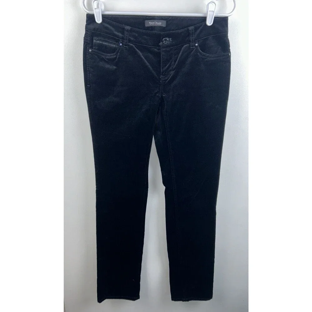 White House Black Market Womens Velvet Pants Size 2R Black Slim Leg Embellished